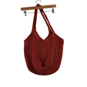 Handmade Crochet Knit Tote Bag Burnt Orange Fall Autumn Book Diaper Boho Granny